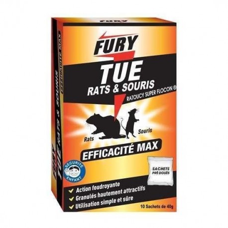 Fury tue rats et souris 10 sachets de 40g